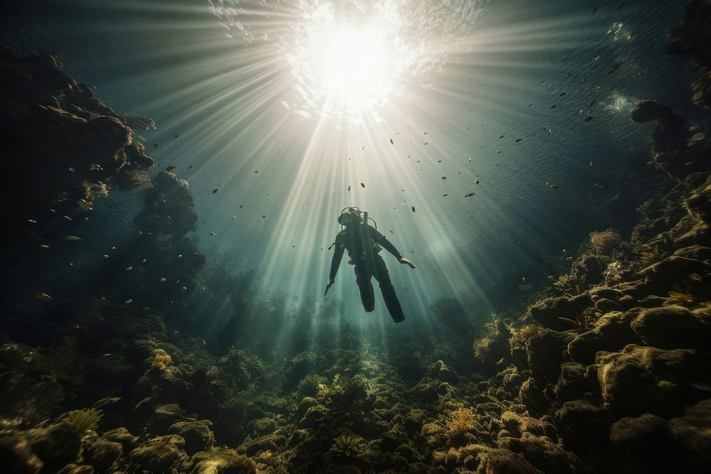 Diver swimming under ocean underwater adventure. AI generated Image by rawpixel.