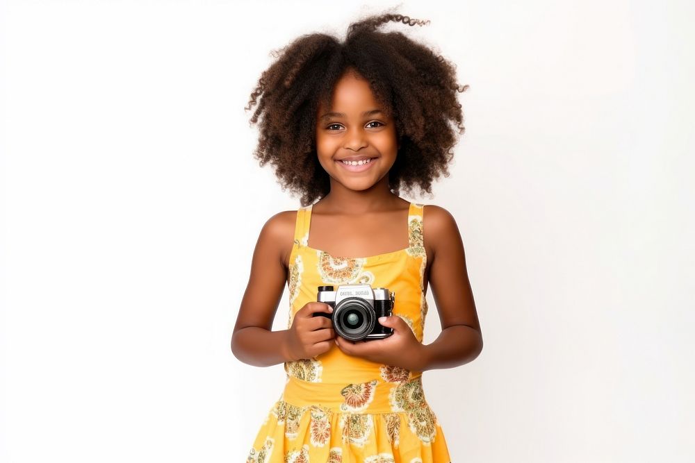 Black girl portrait camera dress. AI generated Image by rawpixel.