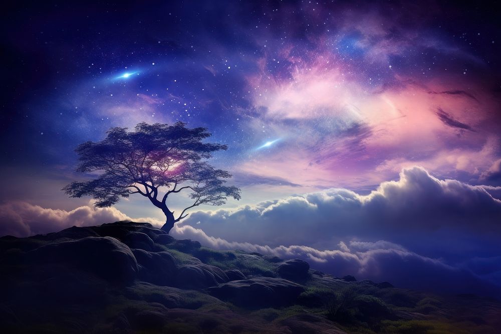 Magical night landscape outdoors fantasy. AI generated Image by rawpixel.