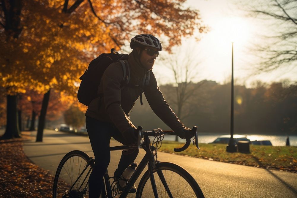 Man bicycle autumn vehicle. AI generated Image by rawpixel.