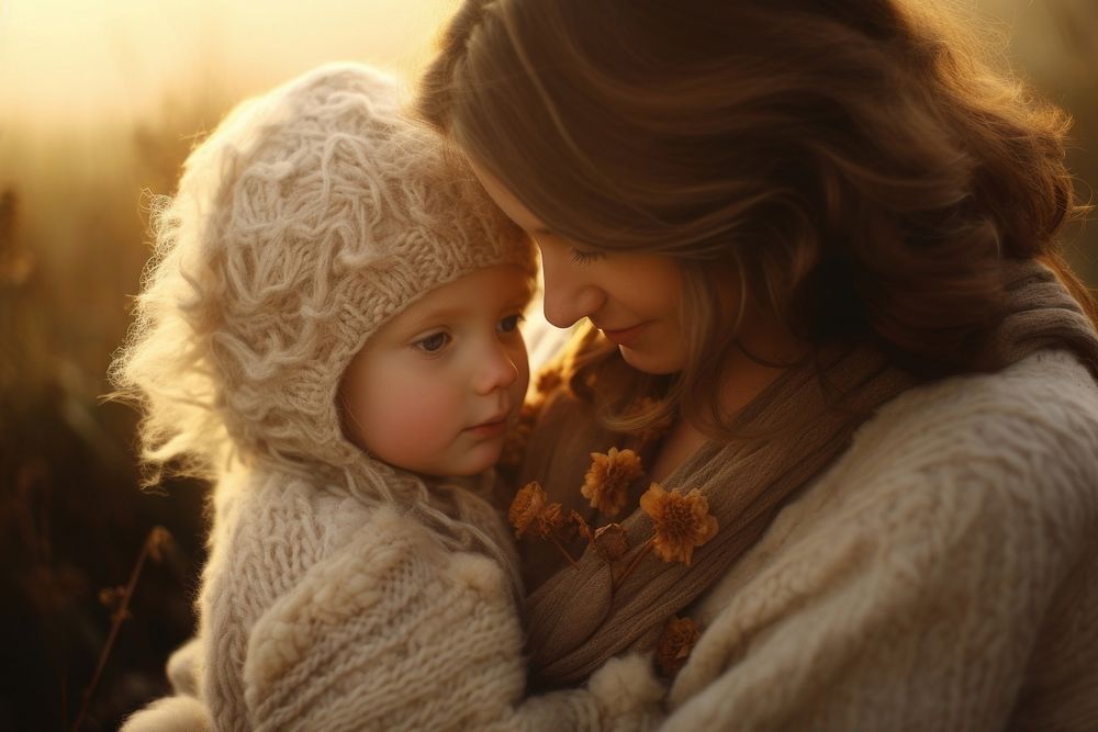 Mother and child portrait winter adult. AI generated Image by rawpixel.