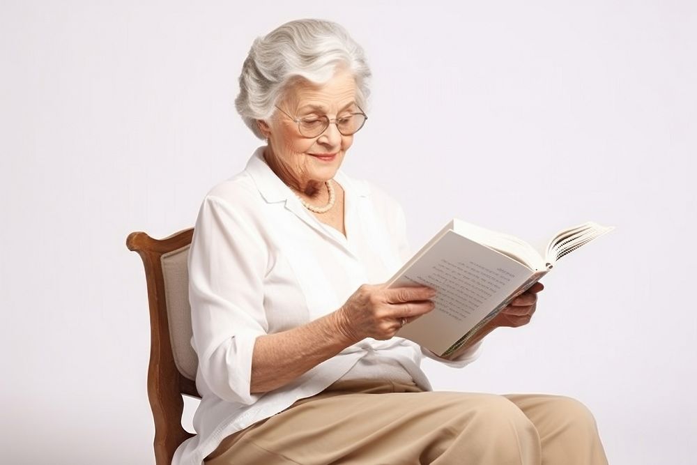 Old woman glasses reading sitting. AI generated Image by rawpixel.