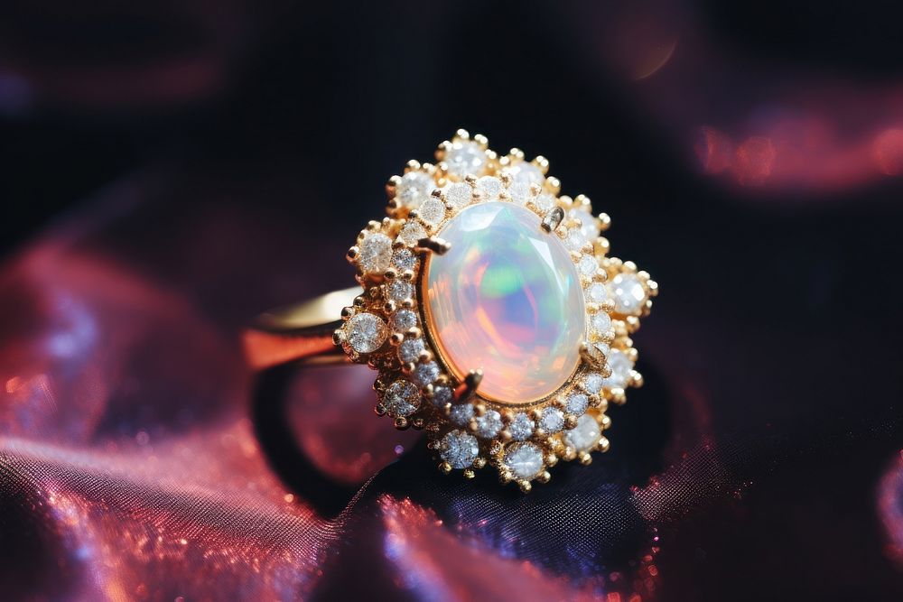 Opal ring gemstone jewelry diamond. AI generated Image by rawpixel.