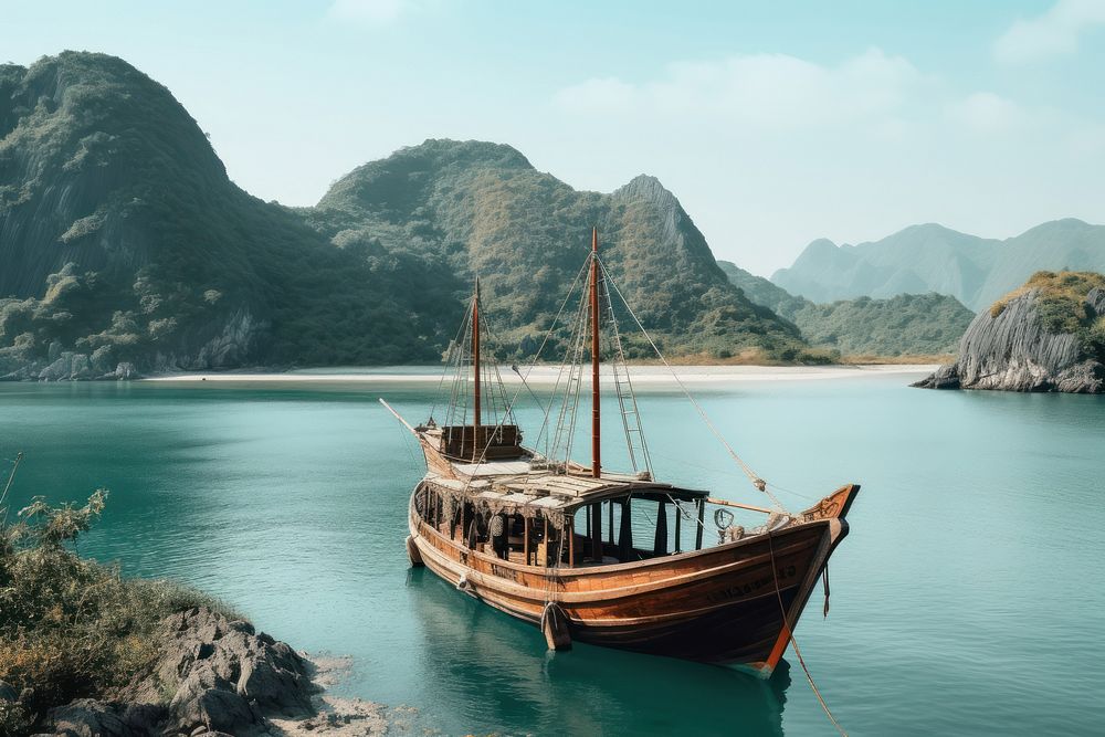 Boat sea landscape sailboat. AI generated Image by rawpixel.