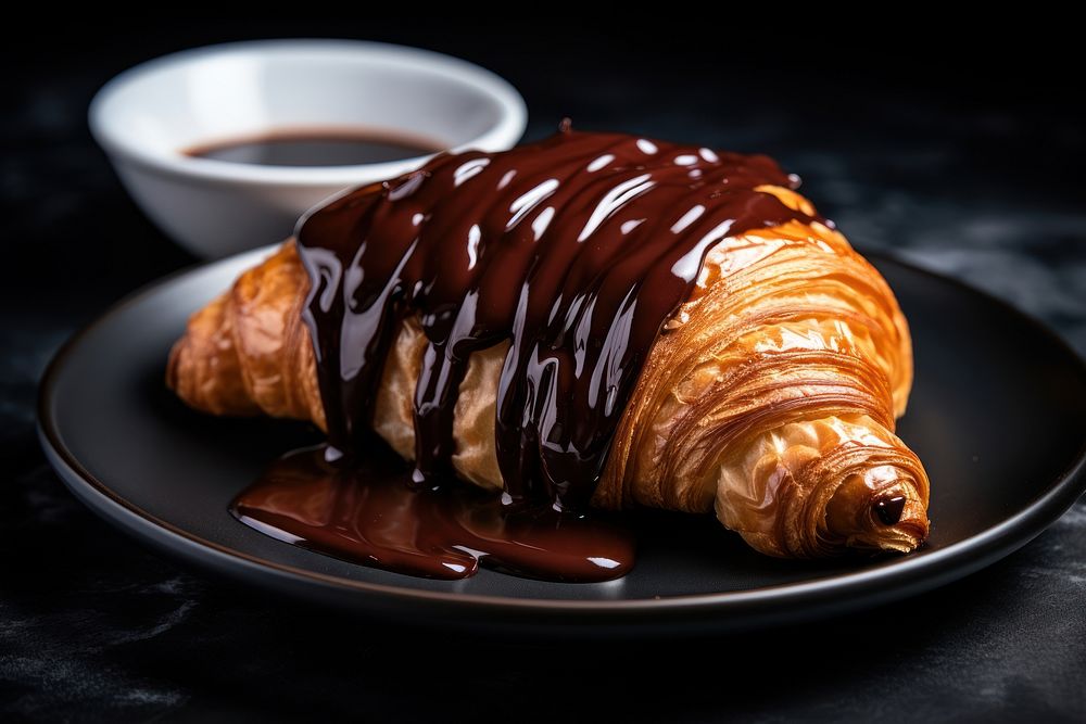 Croissant chocolate plate food. AI generated Image by rawpixel.