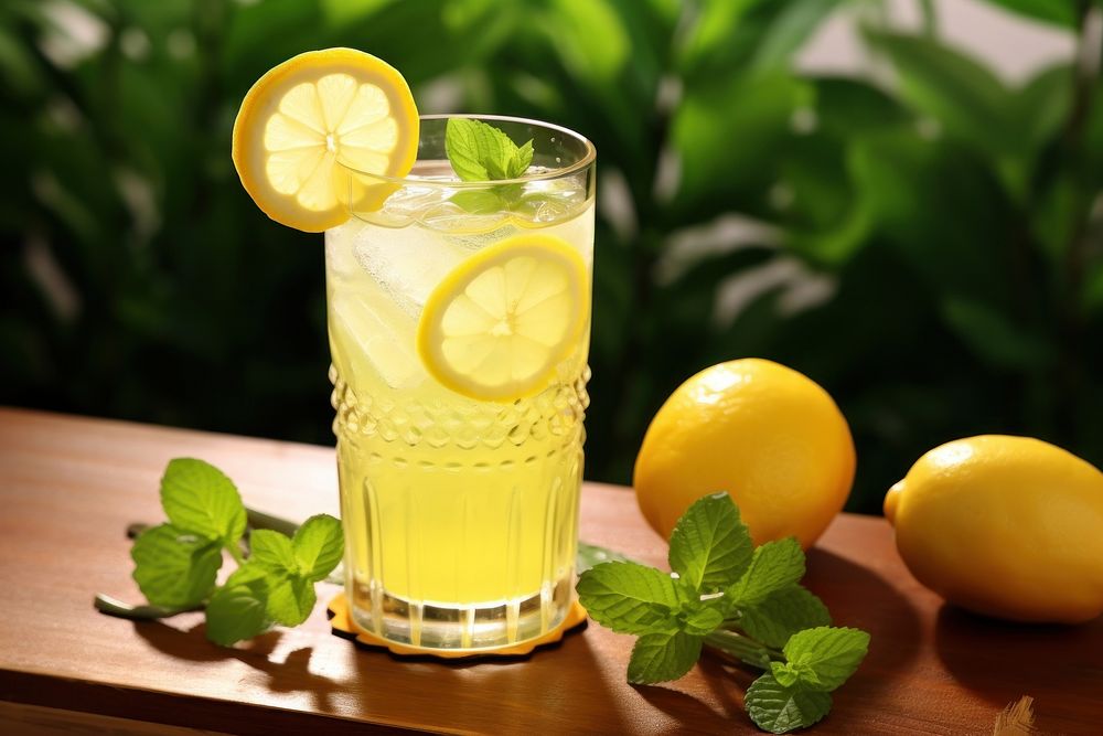 Lemonade drink fruit plant herbs. AI generated Image by rawpixel.