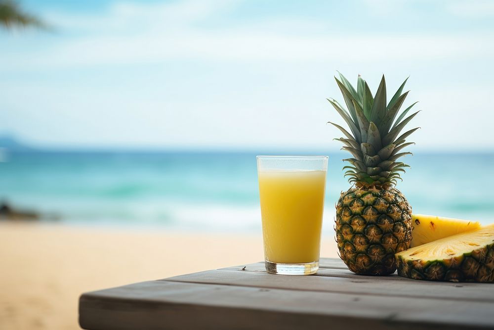 Pineapple juice outdoors summer nature. AI generated Image by rawpixel.