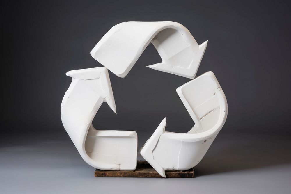 Recycle logo sculpture white wood art. AI generated Image by rawpixel.