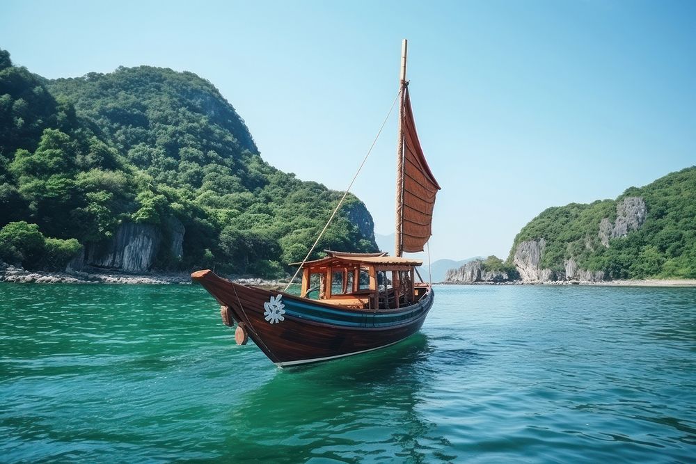Sampan boat sea sailboat outdoors. AI generated Image by rawpixel.