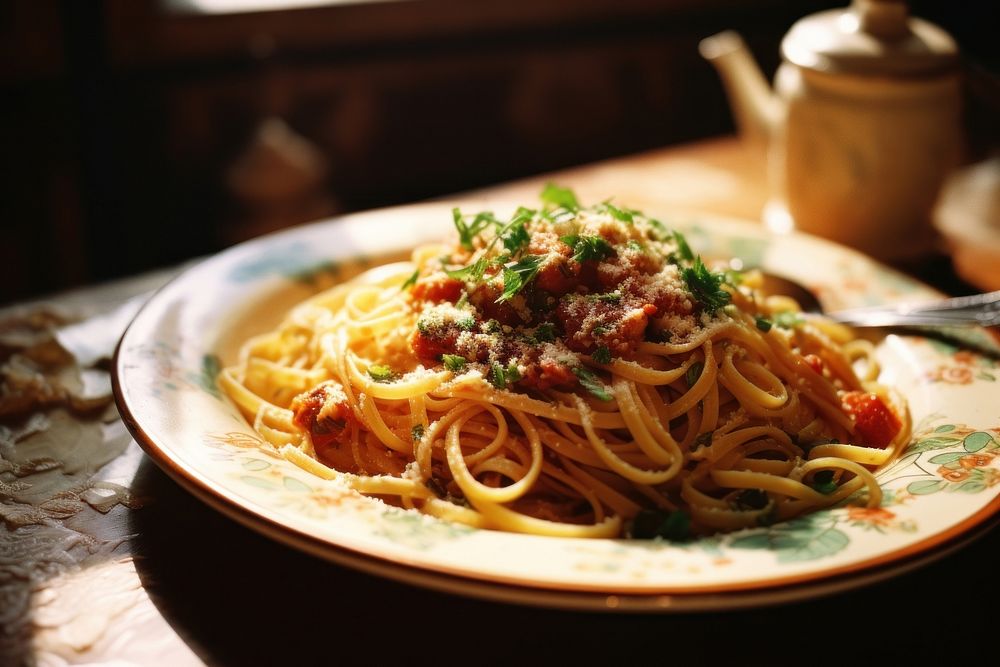 Spaghetti pasta plate food. AI generated Image by rawpixel.