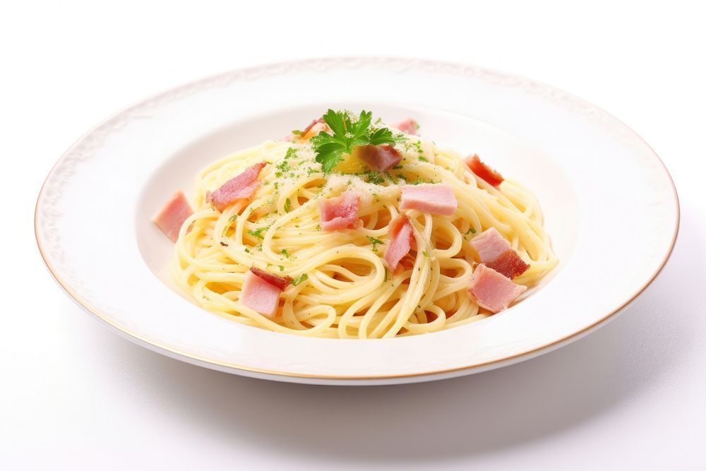 Spaghetti plate carbonara pasta food. AI generated Image by rawpixel.