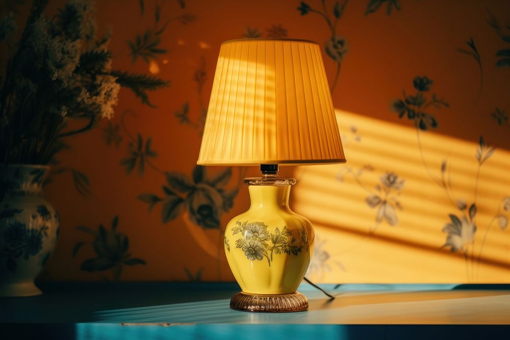 Table Lamp lamp lampshade yellow. AI generated Image by rawpixel.