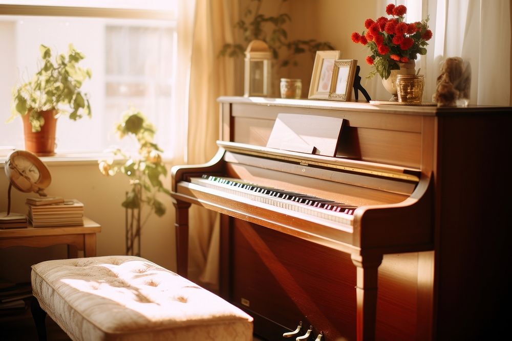 Upright piano furniture keyboard plant. AI generated Image by rawpixel.