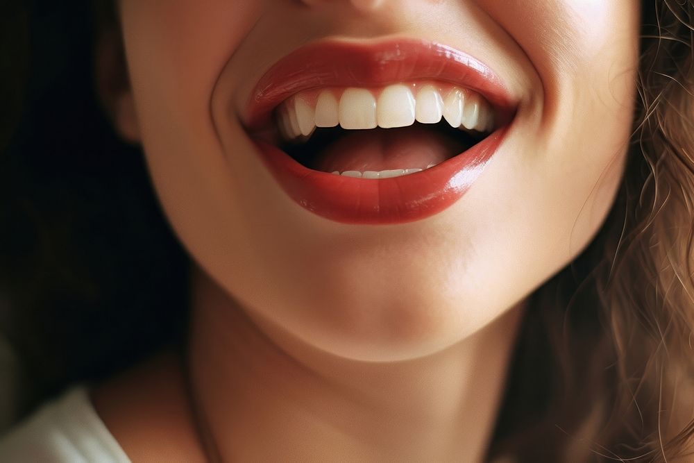 Woman lip laughing lipstick teeth. AI generated Image by rawpixel.
