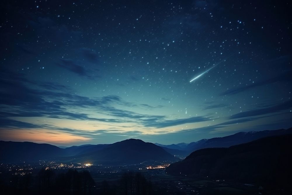 Comet night sky landscape. 