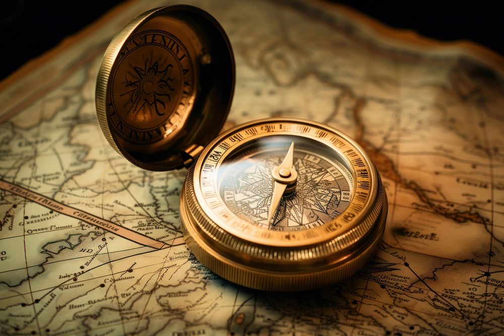 Compass gold map discovery. AI generated Image by rawpixel.