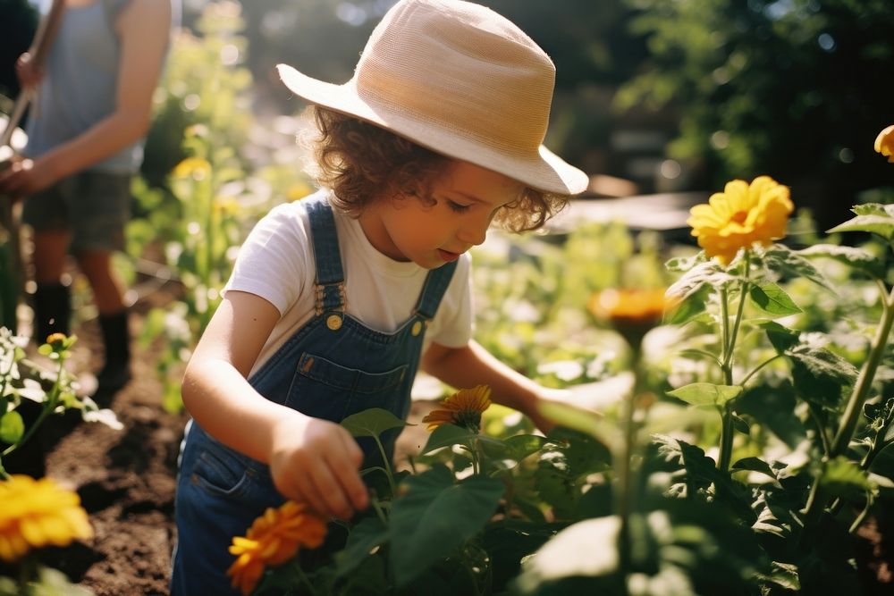 Kid gardening outdoors flower. AI generated Image by rawpixel.