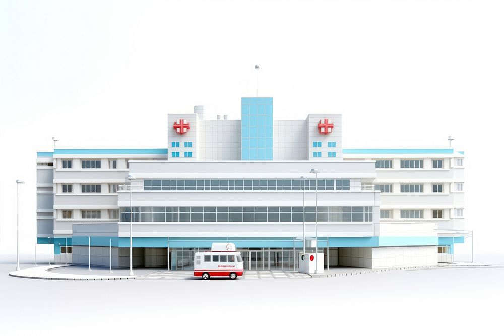 Hospital building architecture vehicle white background. AI generated Image by rawpixel.