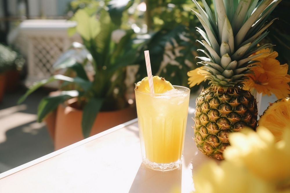 Pineapple drink fruit plant table. AI generated Image by rawpixel.