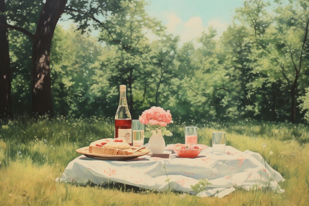 Picnic painting outdoors summer. AI generated Image by rawpixel.
