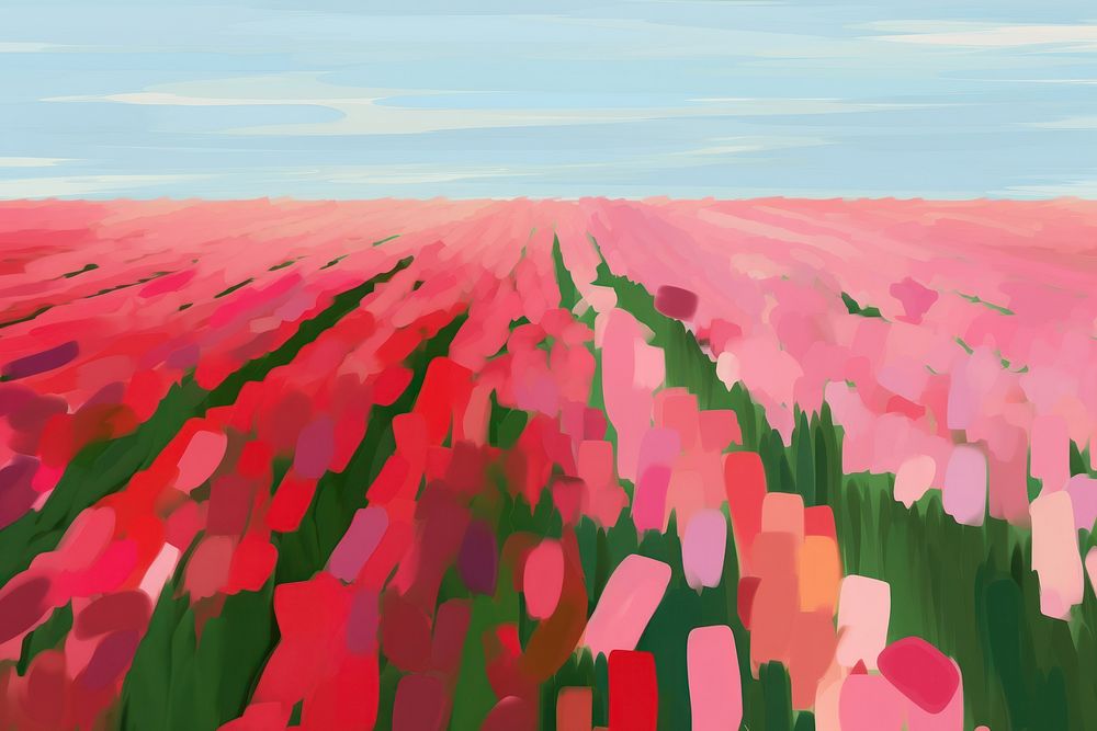 Tulip field backgrounds outdoors painting. AI generated Image by rawpixel.