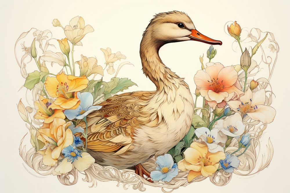 Duck animal flower goose. AI generated Image by rawpixel.