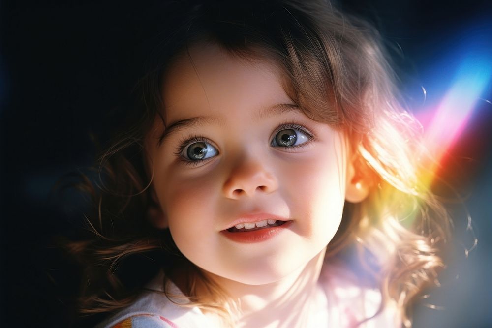 Rainbow light on baby face photography portrait illuminated. AI generated Image by rawpixel.