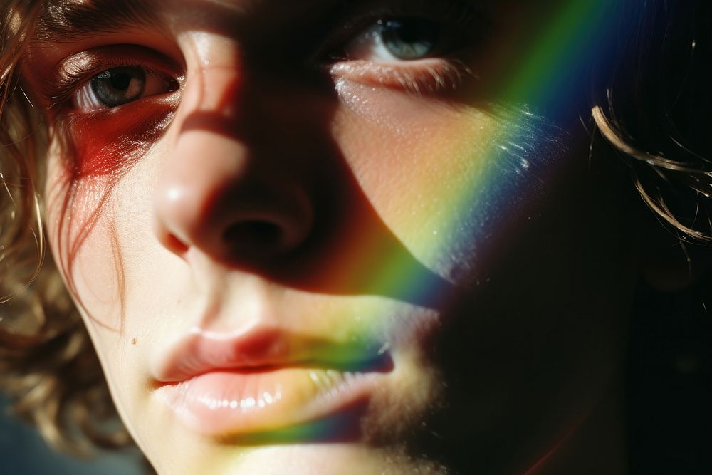 Rainbow light on brother face photography portrait hairstyle. AI generated Image by rawpixel.