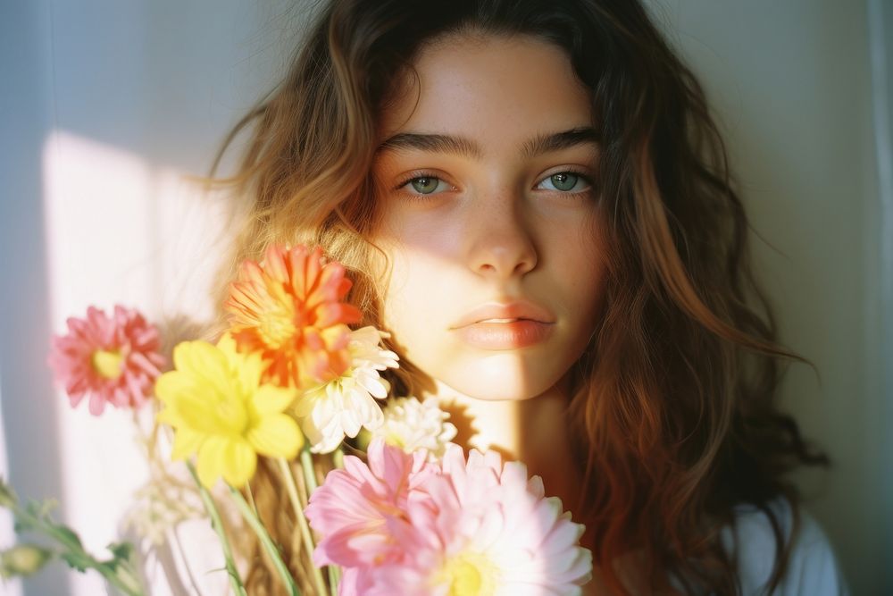 Rainbow light flower photography portrait. AI generated Image by rawpixel.