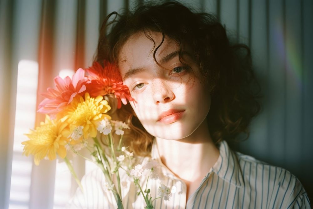 Rainbow light on girlfriend face instyle flower photography portrait. AI generated Image by rawpixel.