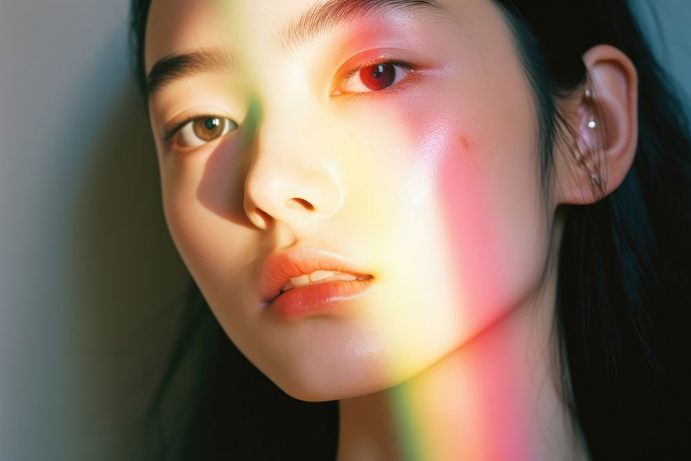 Rainbow light on face adult skin hairstyle. AI generated Image by rawpixel.