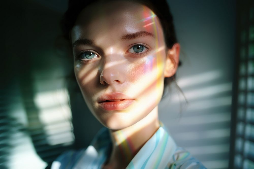 Rainbow light on face photography portrait contemplation. AI generated Image by rawpixel.