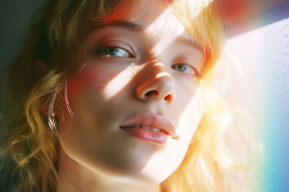 Rainbow light on friendship face photography portrait adult. AI generated Image by rawpixel.