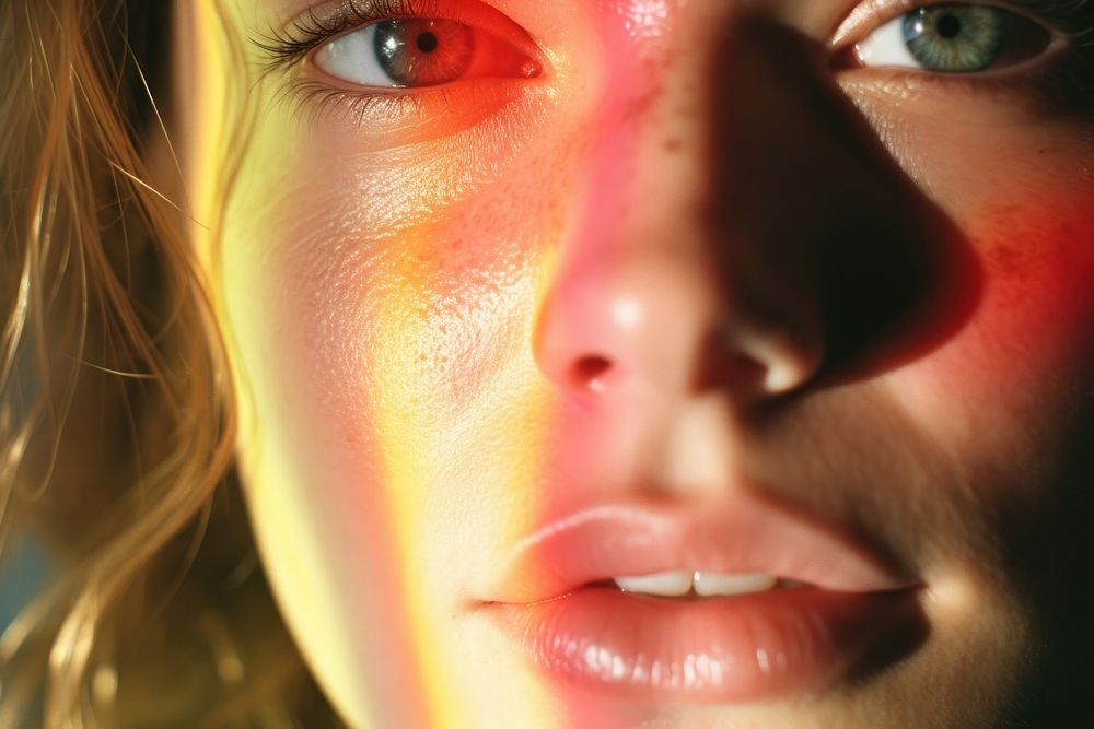 Rainbow light on woman face photography portrait skin. AI generated Image by rawpixel.