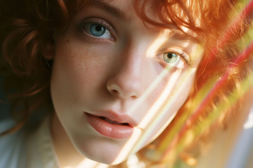 Rainbow light on young people face photography portrait contemplation. AI generated Image by rawpixel.
