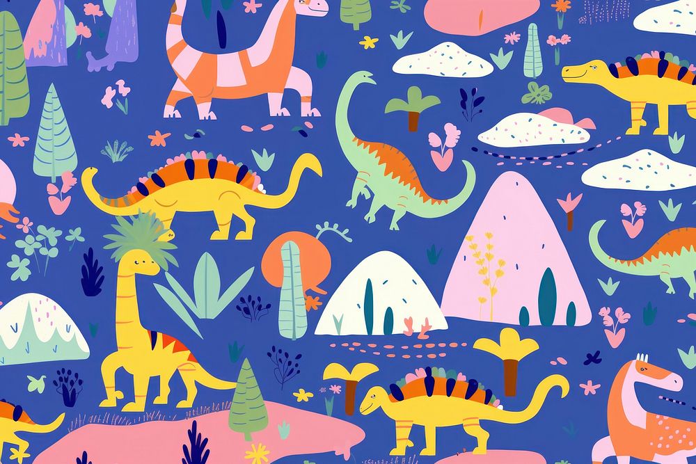 Vibrant cute dinosaur pattern backgrounds illustrated creativity. AI generated Image by rawpixel.
