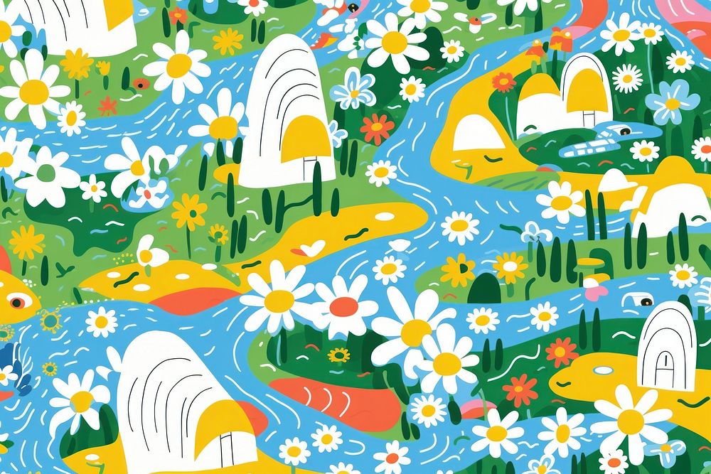Vibrant Chamomile pattern outdoors painting nature. AI generated Image by rawpixel.