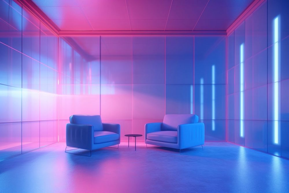 Holographic gradient lighting furniture purple chair. AI generated Image by rawpixel.