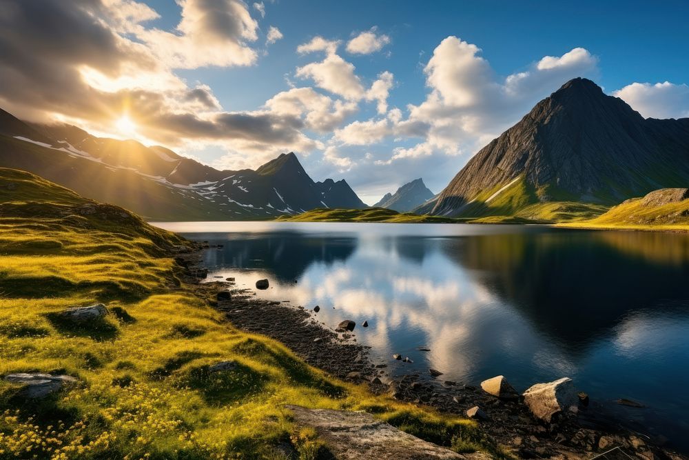 Panorama of a lake landscape panoramic mountain. AI generated Image by rawpixel.