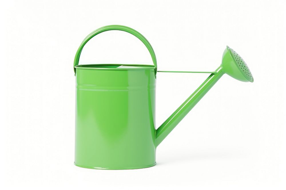 Green metal watering can white background flowerpot container. AI generated Image by rawpixel.