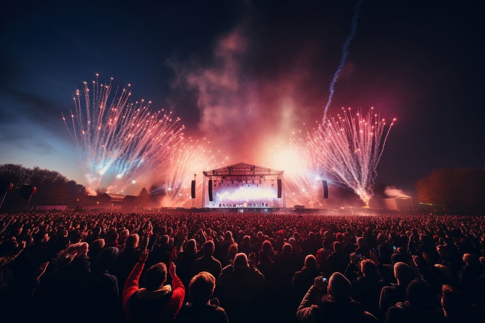 People celebrating New Year concert fireworks outdoors. AI generated Image by rawpixel.