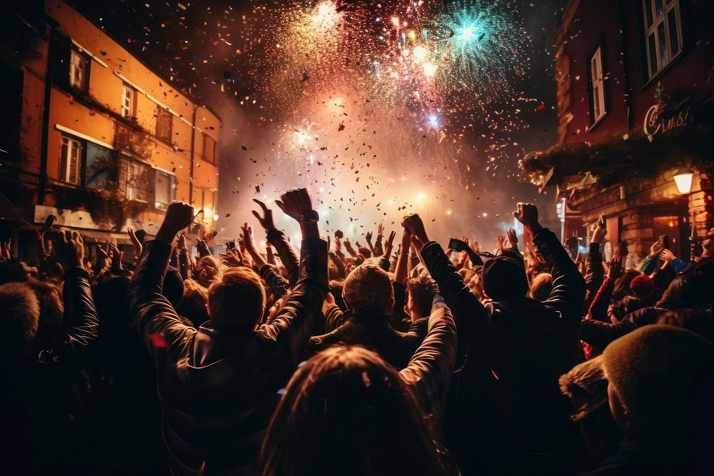 People celebrating New Year concert nightlife outdoors. AI generated Image by rawpixel.