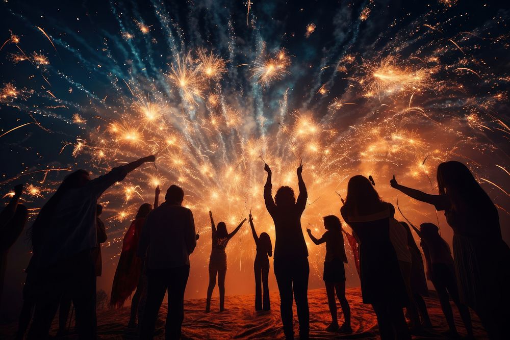 Celebrating New Year fireworks sparkler sparks. AI generated Image by rawpixel.