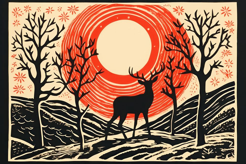 Reindeer nature mammal art. AI generated Image by rawpixel.