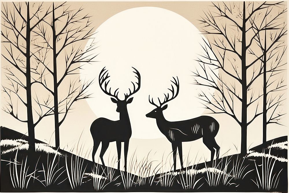Reindeer silhouette wildlife nature. AI generated Image by rawpixel.