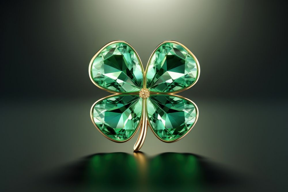 Clover leaf gemstone jewelry emerald. AI generated Image by rawpixel.