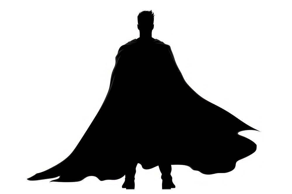 A superhero wearing cape silhouette black white background. AI generated Image by rawpixel.