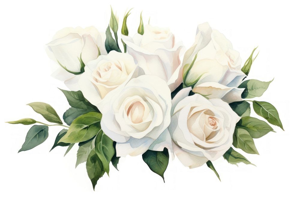 A Bouquet of white roses flower plant white background. AI generated Image by rawpixel.