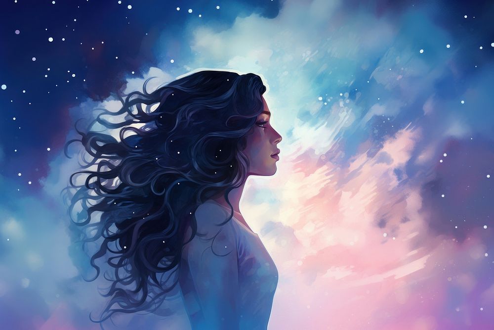 Woman Spirituality shadow nature galaxy night. AI generated Image by rawpixel.