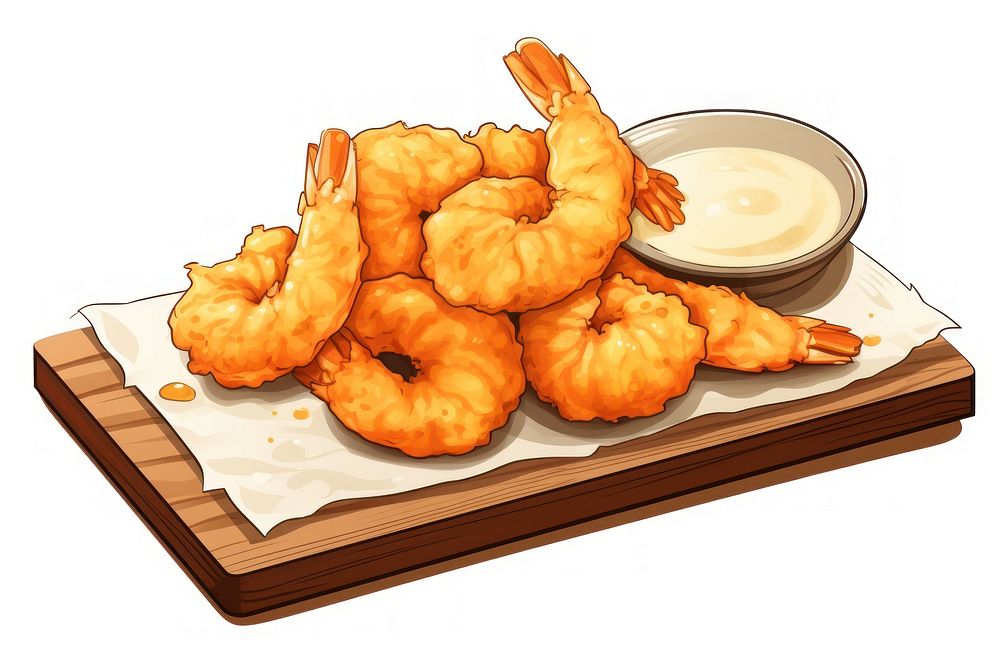 Japanese tempura shrimps seafood cartoon plate. AI generated Image by rawpixel.